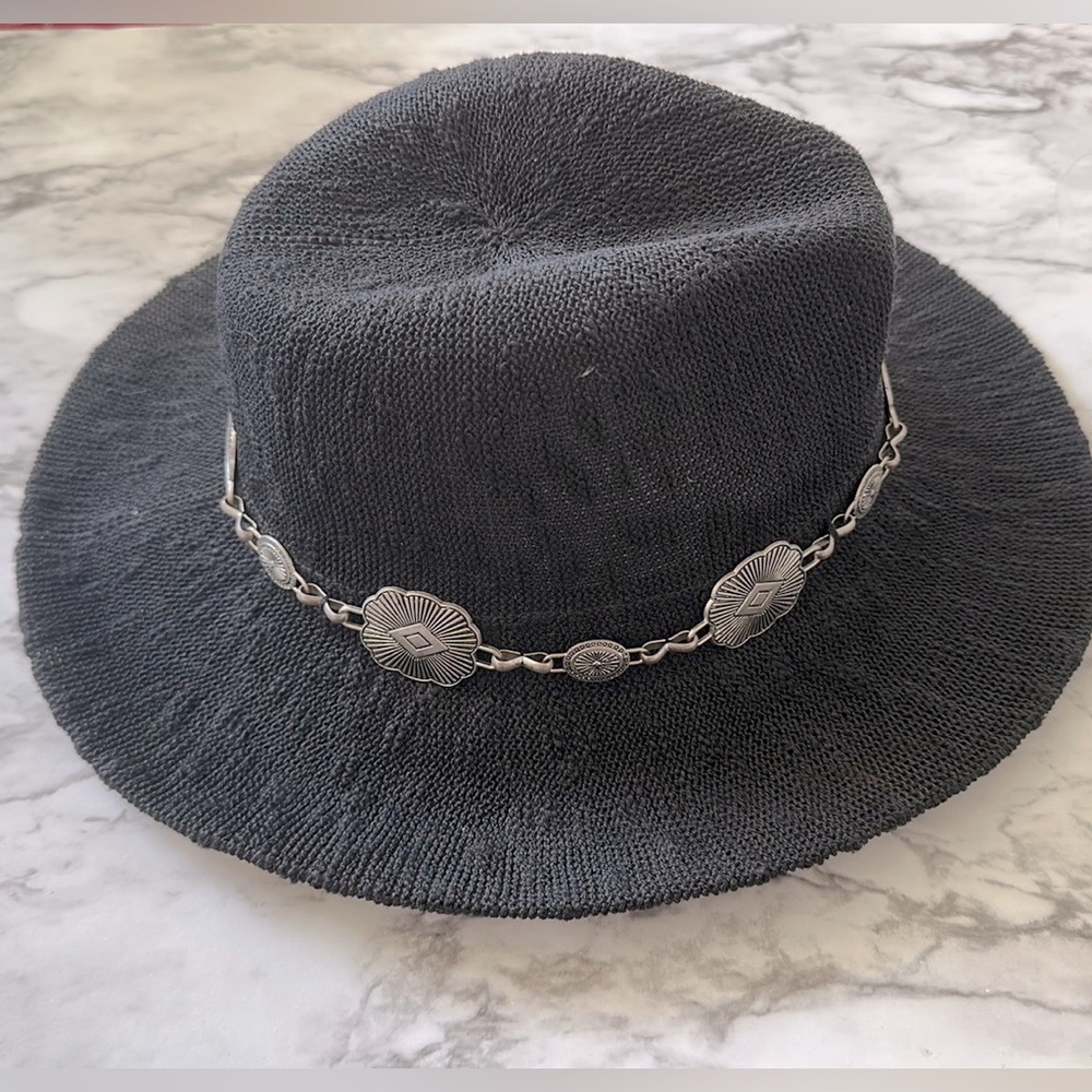 Western Embellished Chain Panama Hat - Black - OS